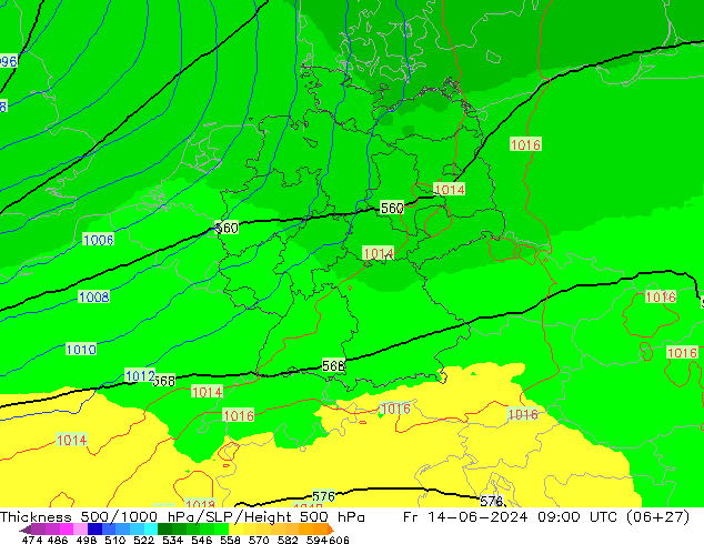 Thck 500-1000hPa UK-Global Pá 14.06.2024 09 UTC