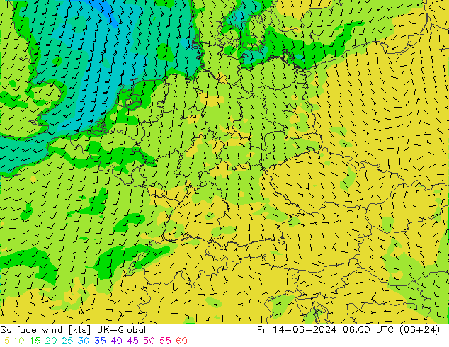 Viento 10 m UK-Global vie 14.06.2024 06 UTC