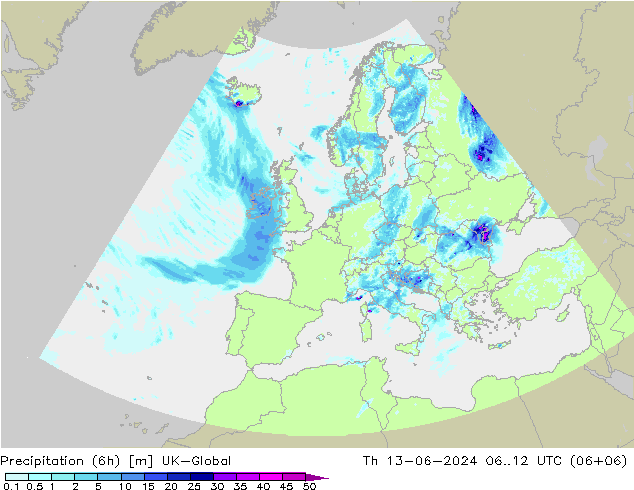 Precipitação (6h) UK-Global Qui 13.06.2024 12 UTC
