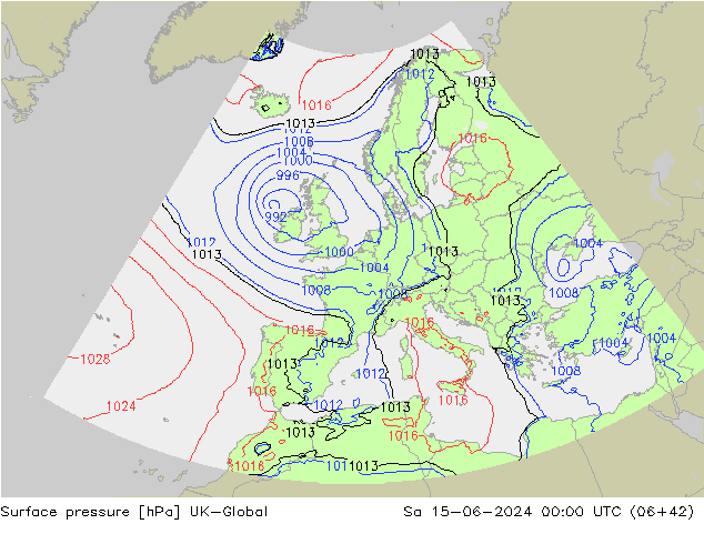 Surface pressure UK-Global Sa 15.06.2024 00 UTC