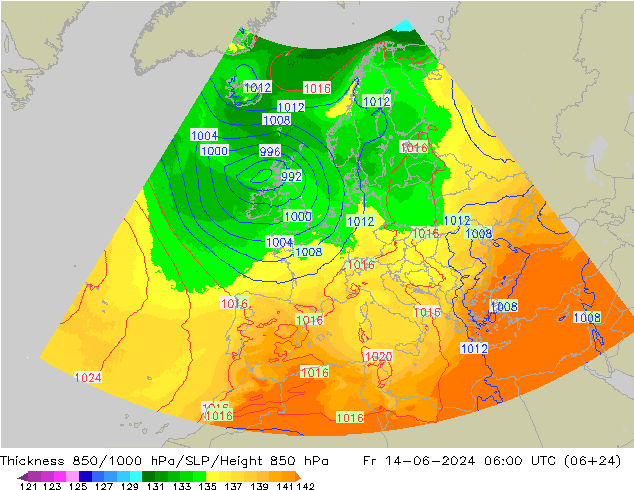 Thck 850-1000 гПа UK-Global пт 14.06.2024 06 UTC