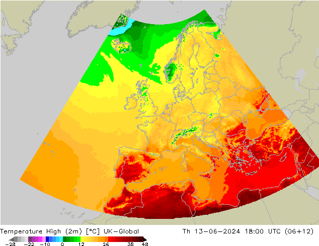 Höchstwerte (2m) UK-Global Do 13.06.2024 18 UTC