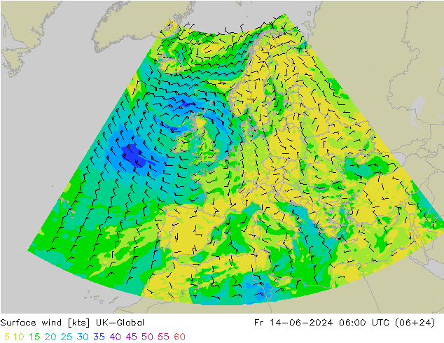 Surface wind UK-Global Fr 14.06.2024 06 UTC