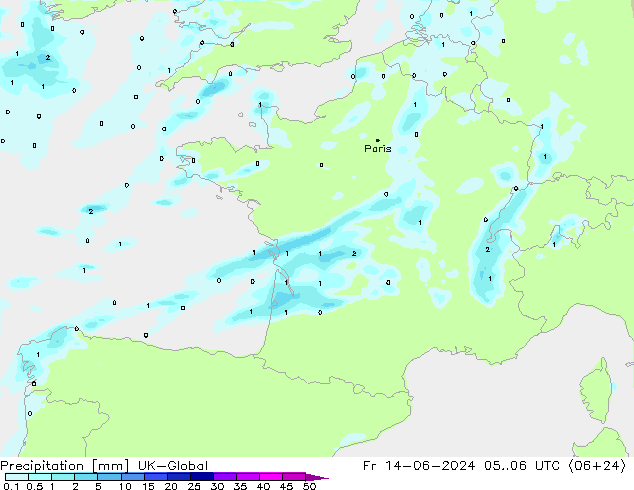 Niederschlag UK-Global Fr 14.06.2024 06 UTC