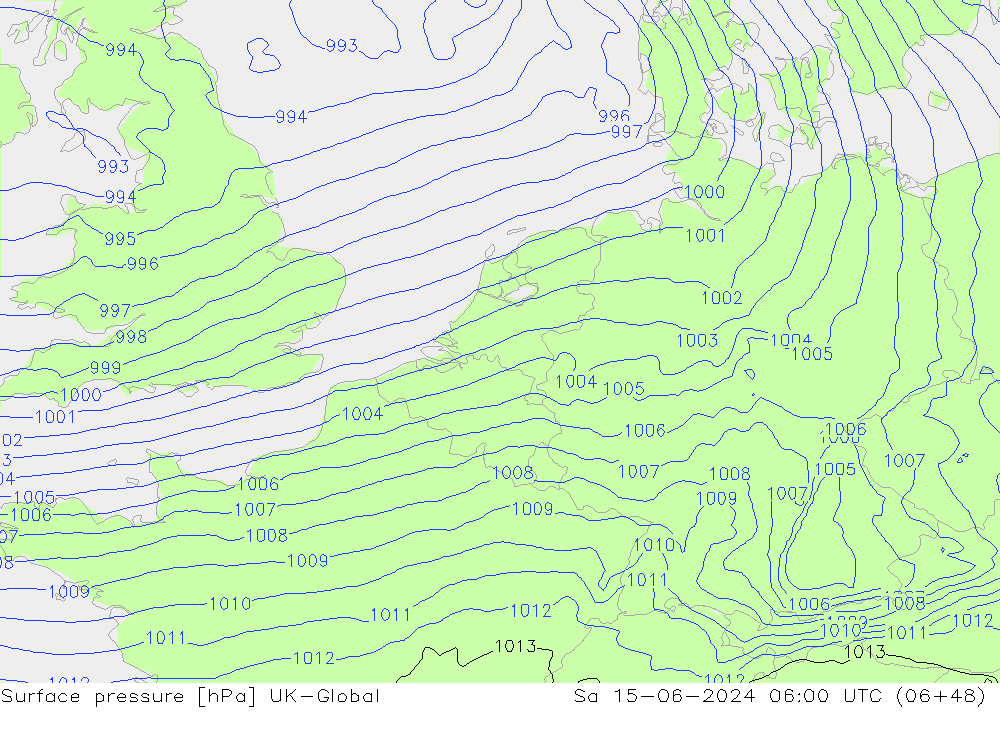 Surface pressure UK-Global Sa 15.06.2024 06 UTC