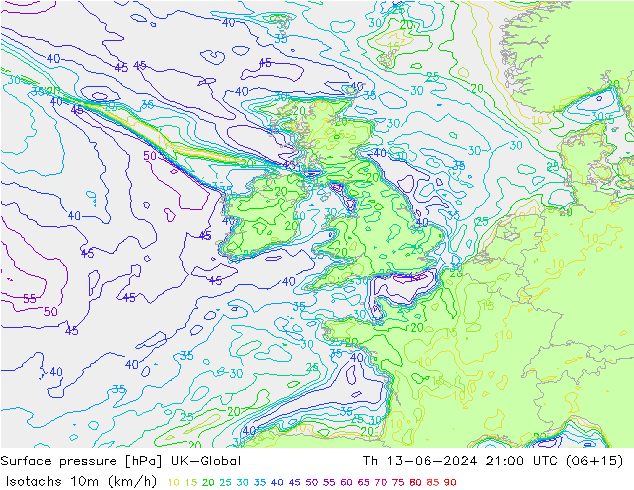 Eşrüzgar Hızları (km/sa) UK-Global Per 13.06.2024 21 UTC