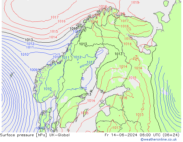 Surface pressure UK-Global Fr 14.06.2024 06 UTC