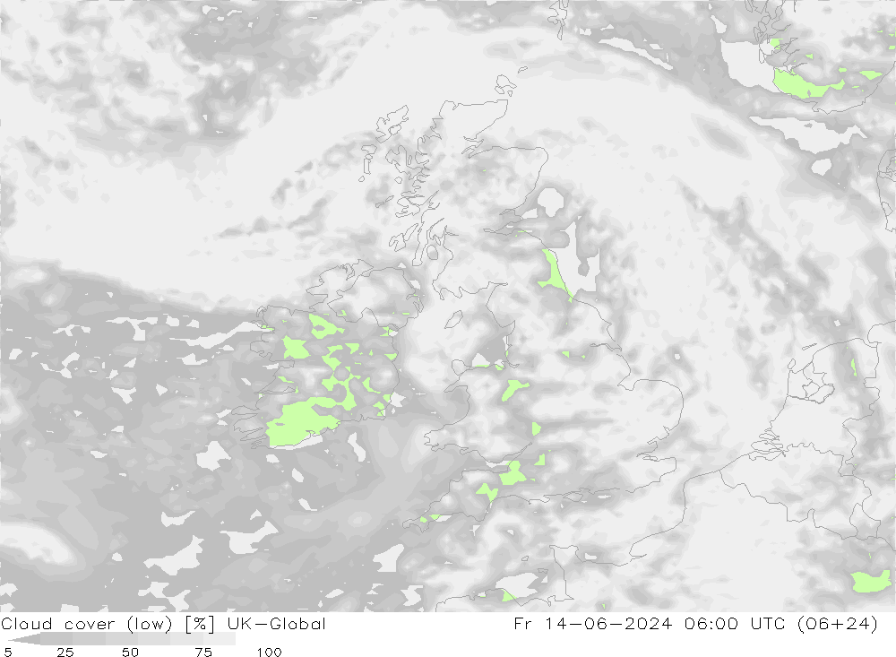 Cloud cover (low) UK-Global Fr 14.06.2024 06 UTC