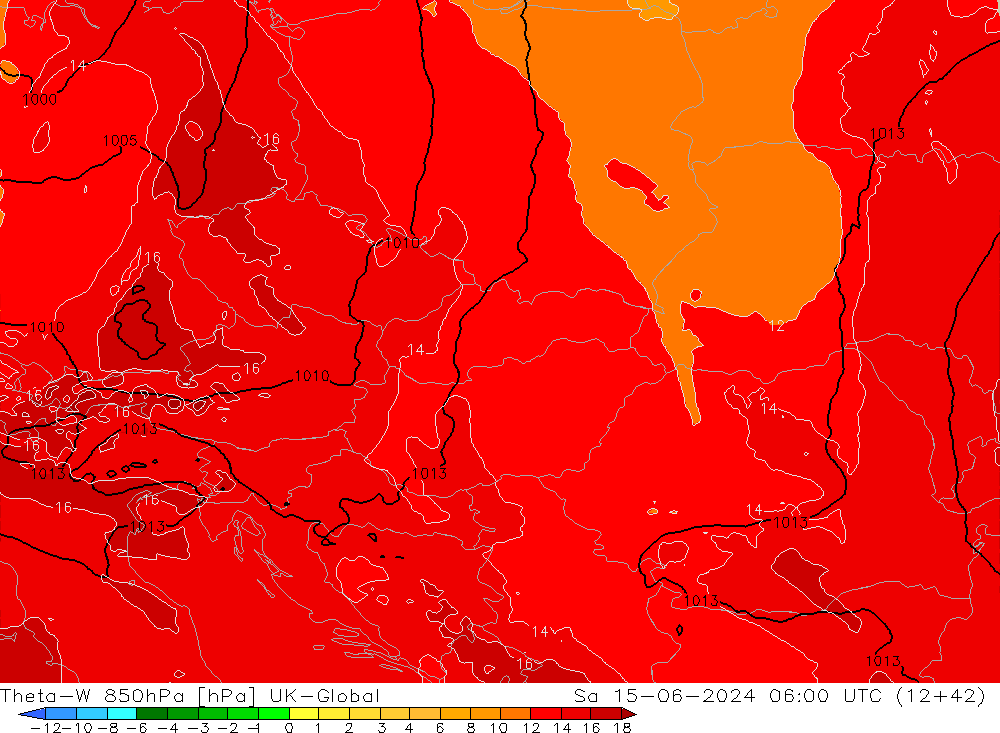 Theta-W 850hPa UK-Global sáb 15.06.2024 06 UTC