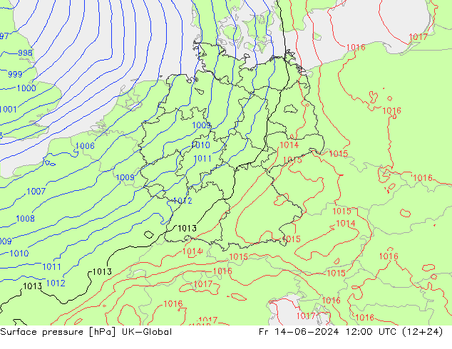 Atmosférický tlak UK-Global Pá 14.06.2024 12 UTC