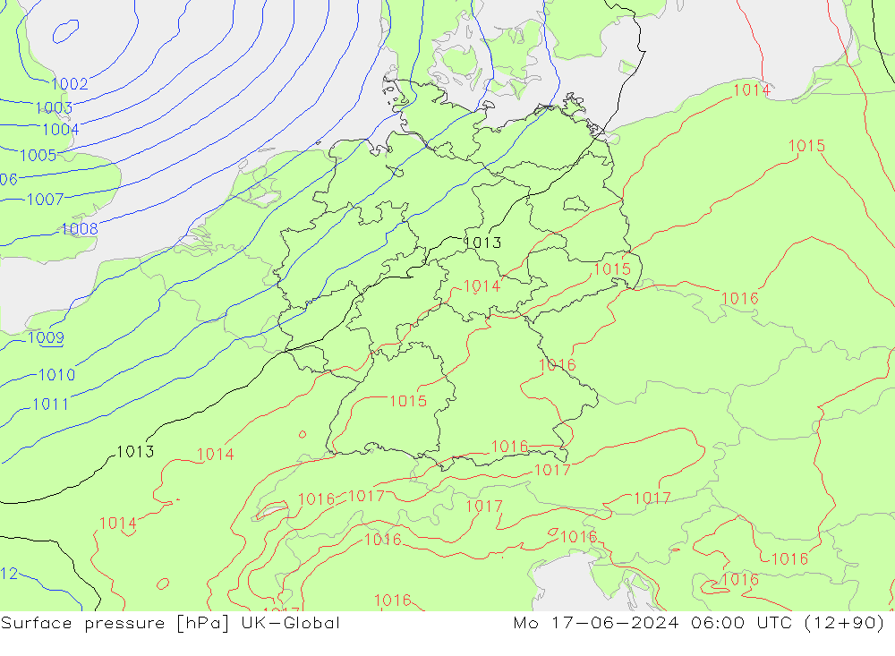 Surface pressure UK-Global Mo 17.06.2024 06 UTC