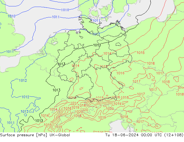 Presión superficial UK-Global mar 18.06.2024 00 UTC