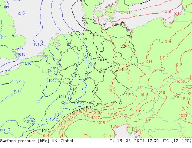 Pressione al suolo UK-Global mar 18.06.2024 12 UTC