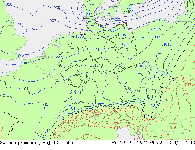 Surface pressure UK-Global We 19.06.2024 06 UTC