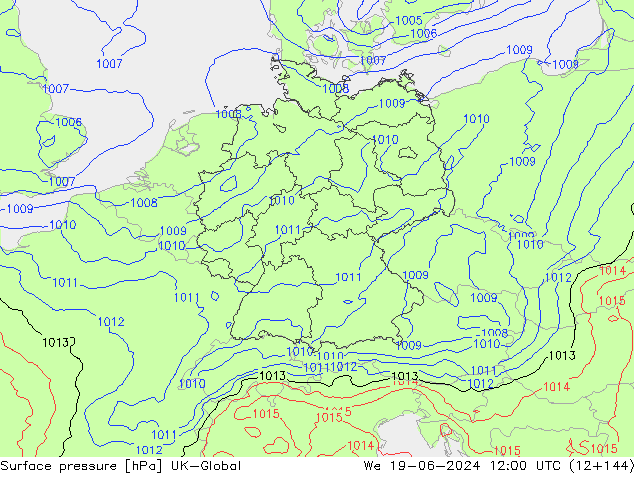 Atmosférický tlak UK-Global St 19.06.2024 12 UTC