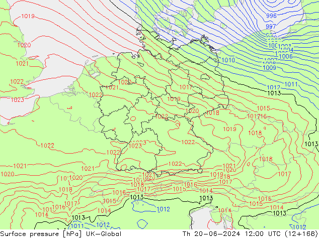 Atmosférický tlak UK-Global Čt 20.06.2024 12 UTC