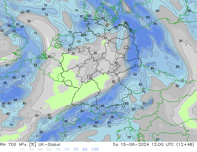 RH 700 hPa UK-Global Sáb 15.06.2024 12 UTC