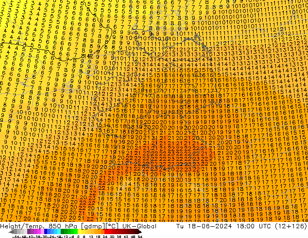 Height/Temp. 850 hPa UK-Global Ter 18.06.2024 18 UTC