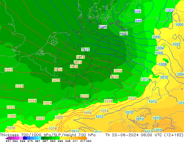 700-1000 hPa Kalınlığı UK-Global Per 20.06.2024 06 UTC