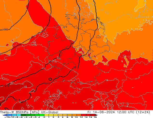 Theta-W 850hPa UK-Global Fr 14.06.2024 12 UTC