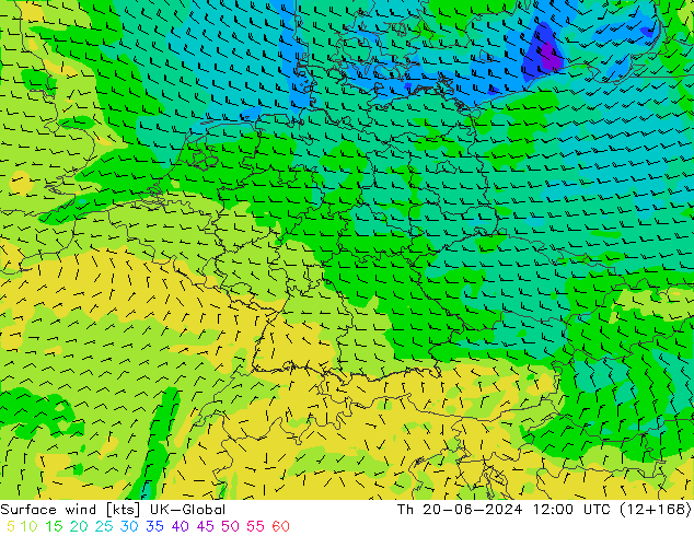Vento 10 m UK-Global gio 20.06.2024 12 UTC