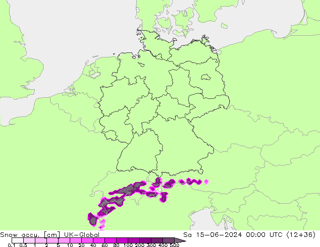 Snow accu. UK-Global sáb 15.06.2024 00 UTC