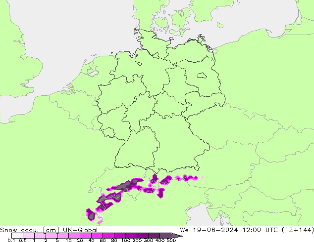 Snow accu. UK-Global mer 19.06.2024 12 UTC