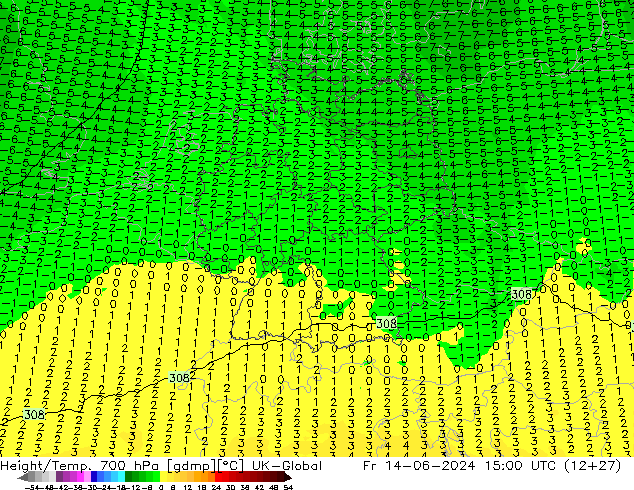 Yükseklik/Sıc. 700 hPa UK-Global Cu 14.06.2024 15 UTC