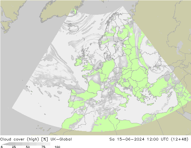 Cloud cover (high) UK-Global Sa 15.06.2024 12 UTC