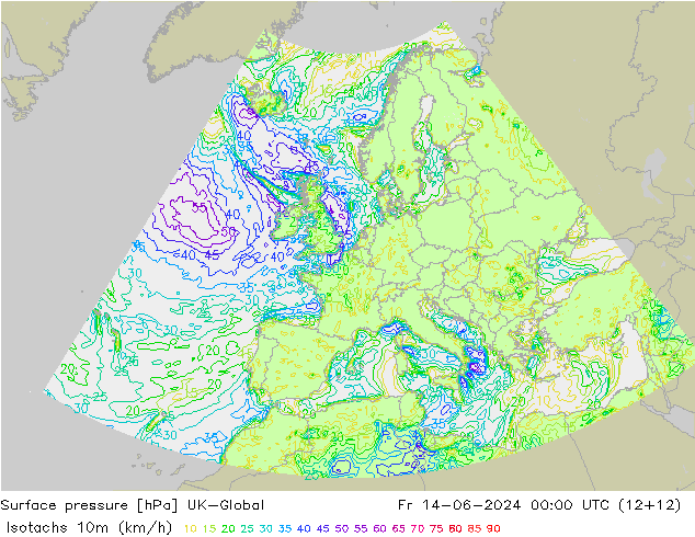 Isotachs (kph) UK-Global Fr 14.06.2024 00 UTC