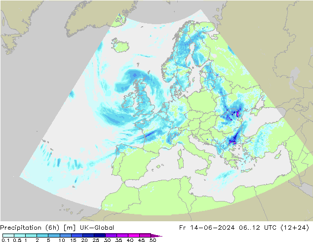 осадки (6h) UK-Global пт 14.06.2024 12 UTC