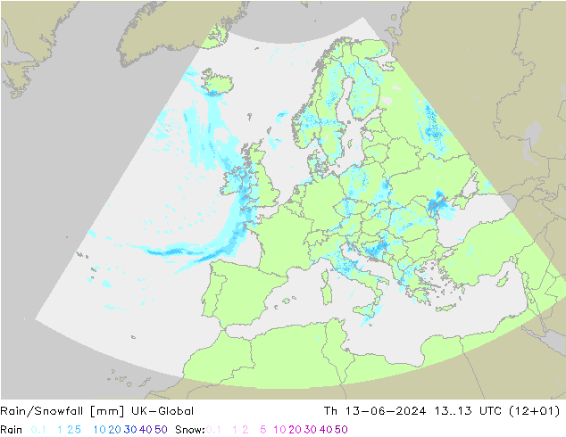 Lluvia/nieve UK-Global jue 13.06.2024 13 UTC