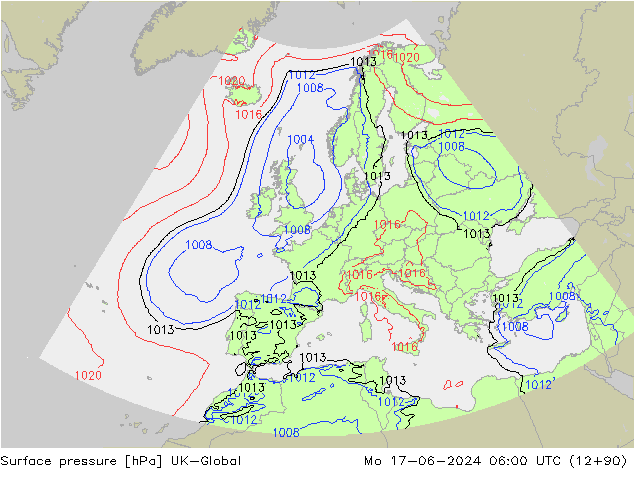 Surface pressure UK-Global Mo 17.06.2024 06 UTC