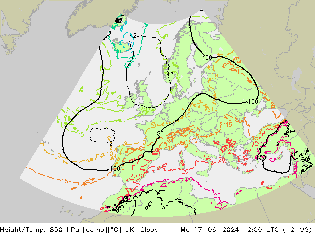 Hoogte/Temp. 850 hPa UK-Global ma 17.06.2024 12 UTC