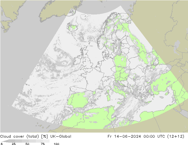 Cloud cover (total) UK-Global Fr 14.06.2024 00 UTC