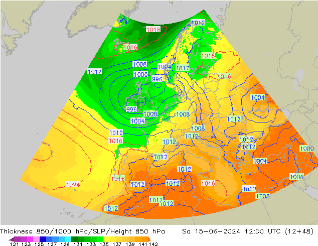 Schichtdicke 850-1000 hPa UK-Global Sa 15.06.2024 12 UTC