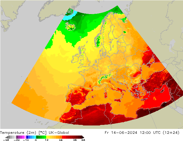 Temperature (2m) UK-Global Pá 14.06.2024 12 UTC