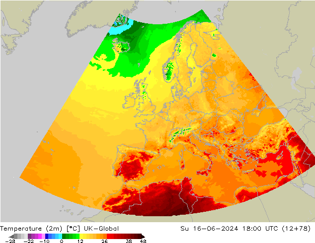 Temperature (2m) UK-Global Ne 16.06.2024 18 UTC