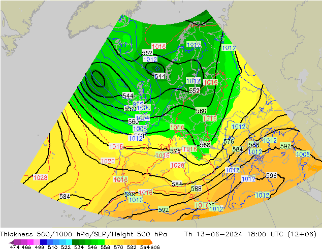 500-1000 hPa Kalınlığı UK-Global Per 13.06.2024 18 UTC