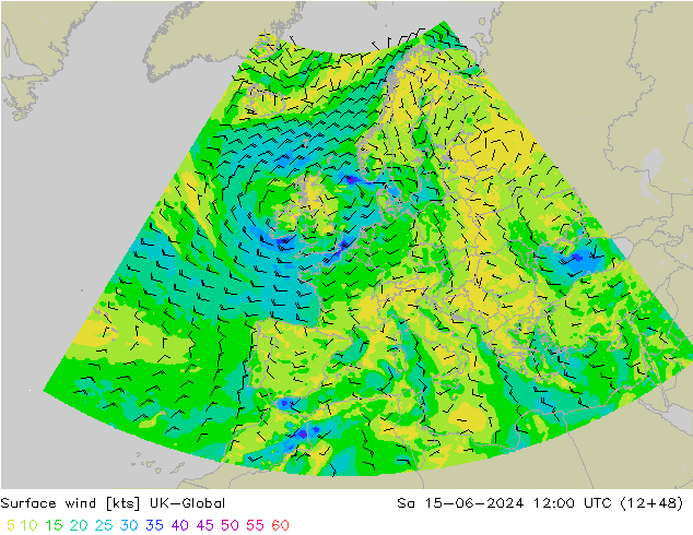 Vento 10 m UK-Global Sáb 15.06.2024 12 UTC