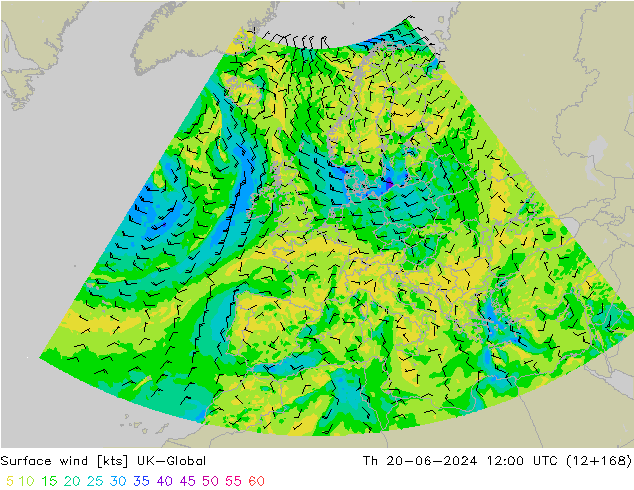 Surface wind UK-Global Th 20.06.2024 12 UTC