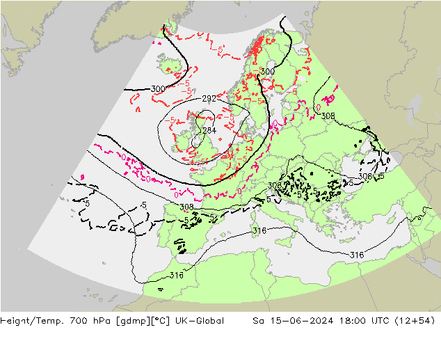 Height/Temp. 700 hPa UK-Global  15.06.2024 18 UTC