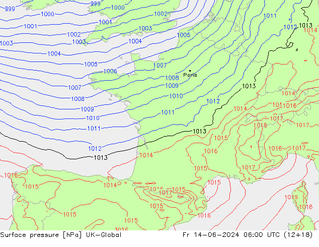 Atmosférický tlak UK-Global Pá 14.06.2024 06 UTC