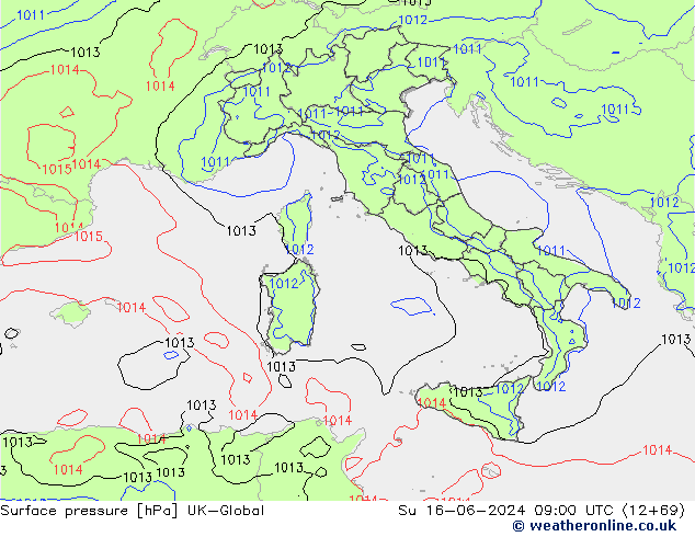 Luchtdruk (Grond) UK-Global zo 16.06.2024 09 UTC