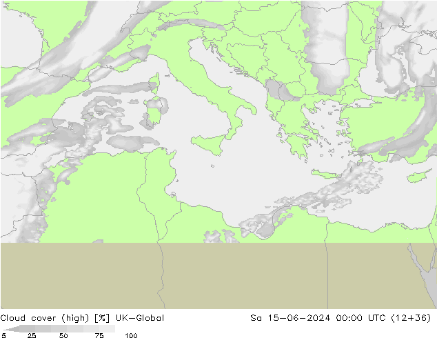 Cloud cover (high) UK-Global Sa 15.06.2024 00 UTC