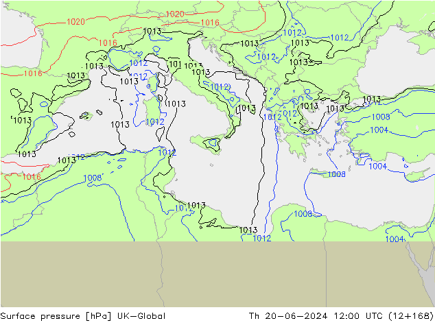 Atmosférický tlak UK-Global Čt 20.06.2024 12 UTC