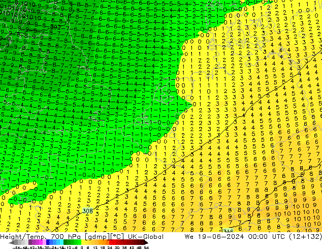 Height/Temp. 700 hPa UK-Global śro. 19.06.2024 00 UTC