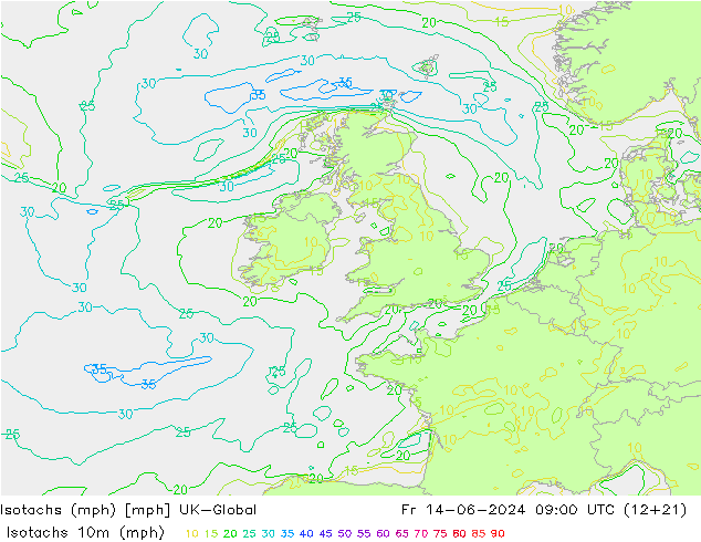 Isotachs (mph) UK-Global  14.06.2024 09 UTC