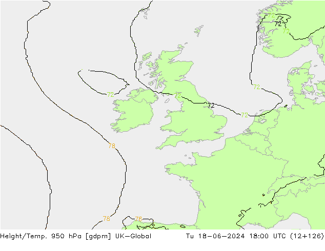 Height/Temp. 950 hPa UK-Global wto. 18.06.2024 18 UTC