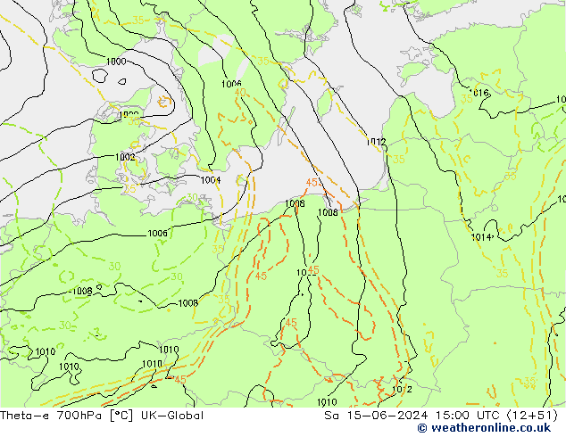 Theta-e 700hPa UK-Global Sa 15.06.2024 15 UTC
